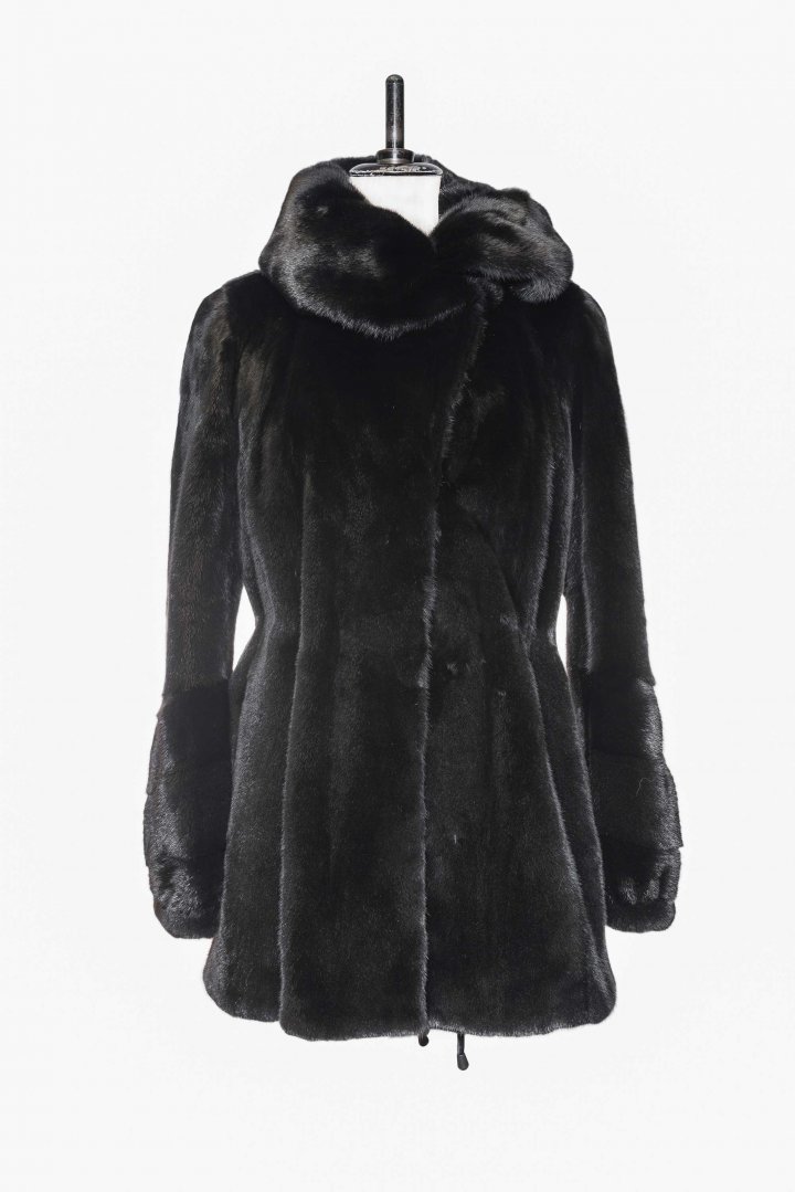 Black Mink Coat with Hood Thalia Furs