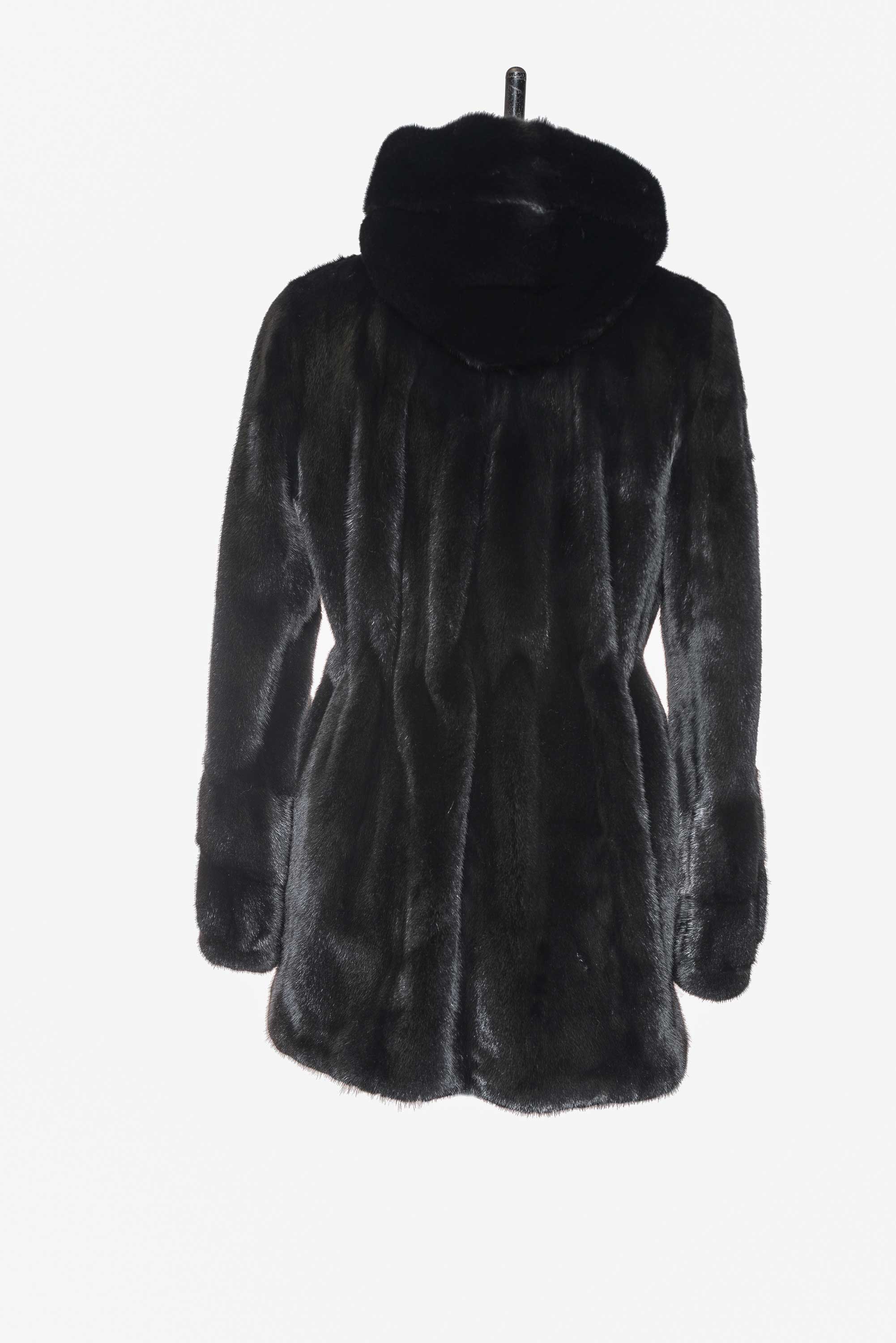 Black Mink Coat with Hood - Thalia Furs